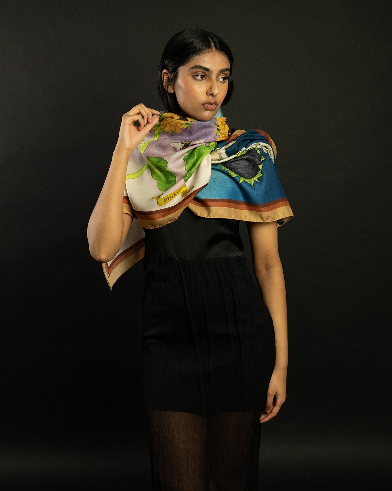 Burrowing Owls and Sunflowers Wool/Silk Blend Scarf