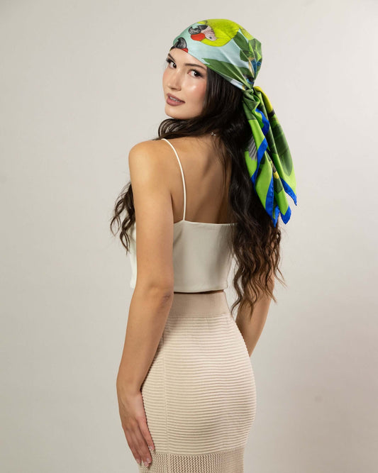 The Great Green Macaws (Forest Moss) Silk Scarf
