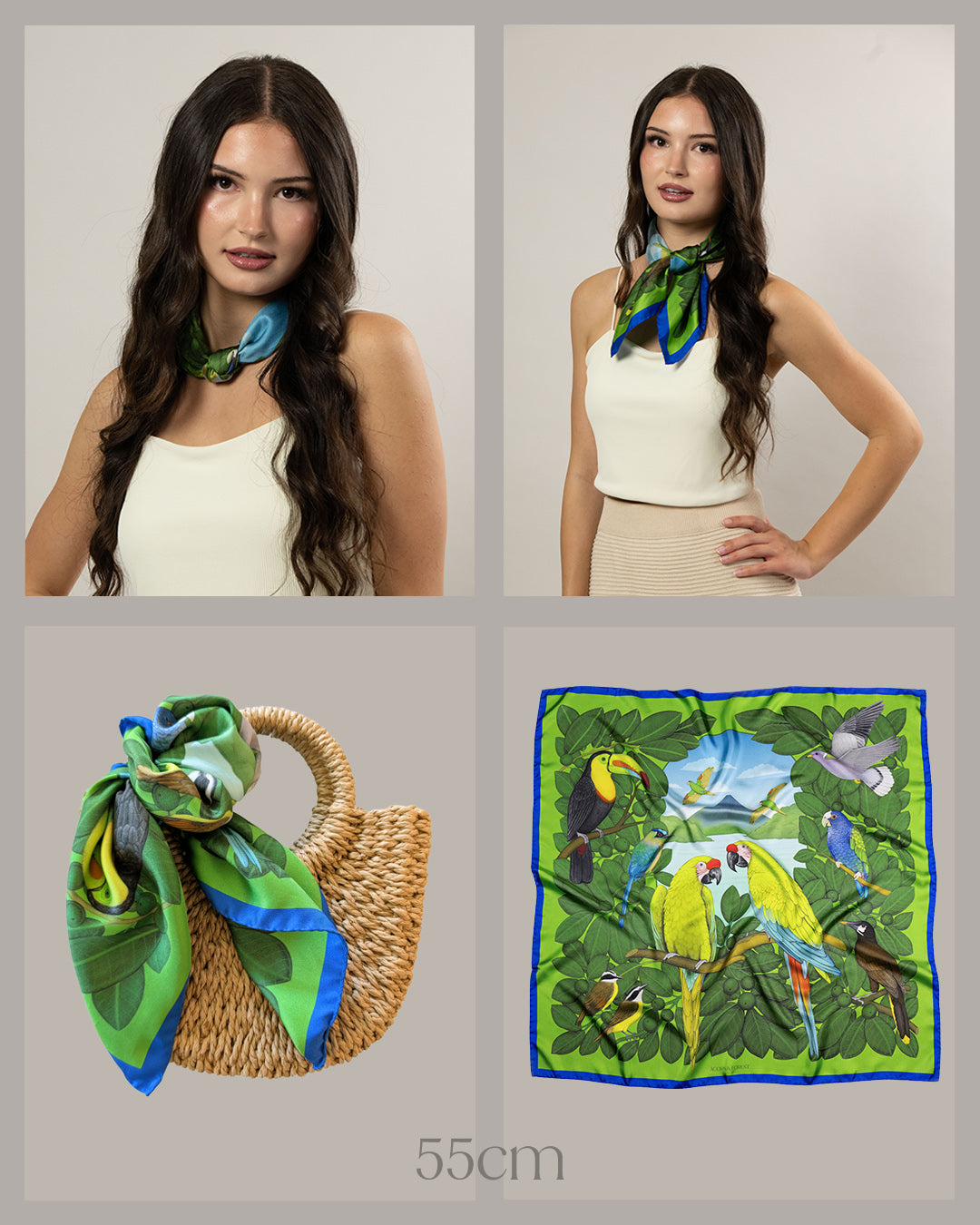 The Great Green Macaws (Forest Moss) Silk Scarf