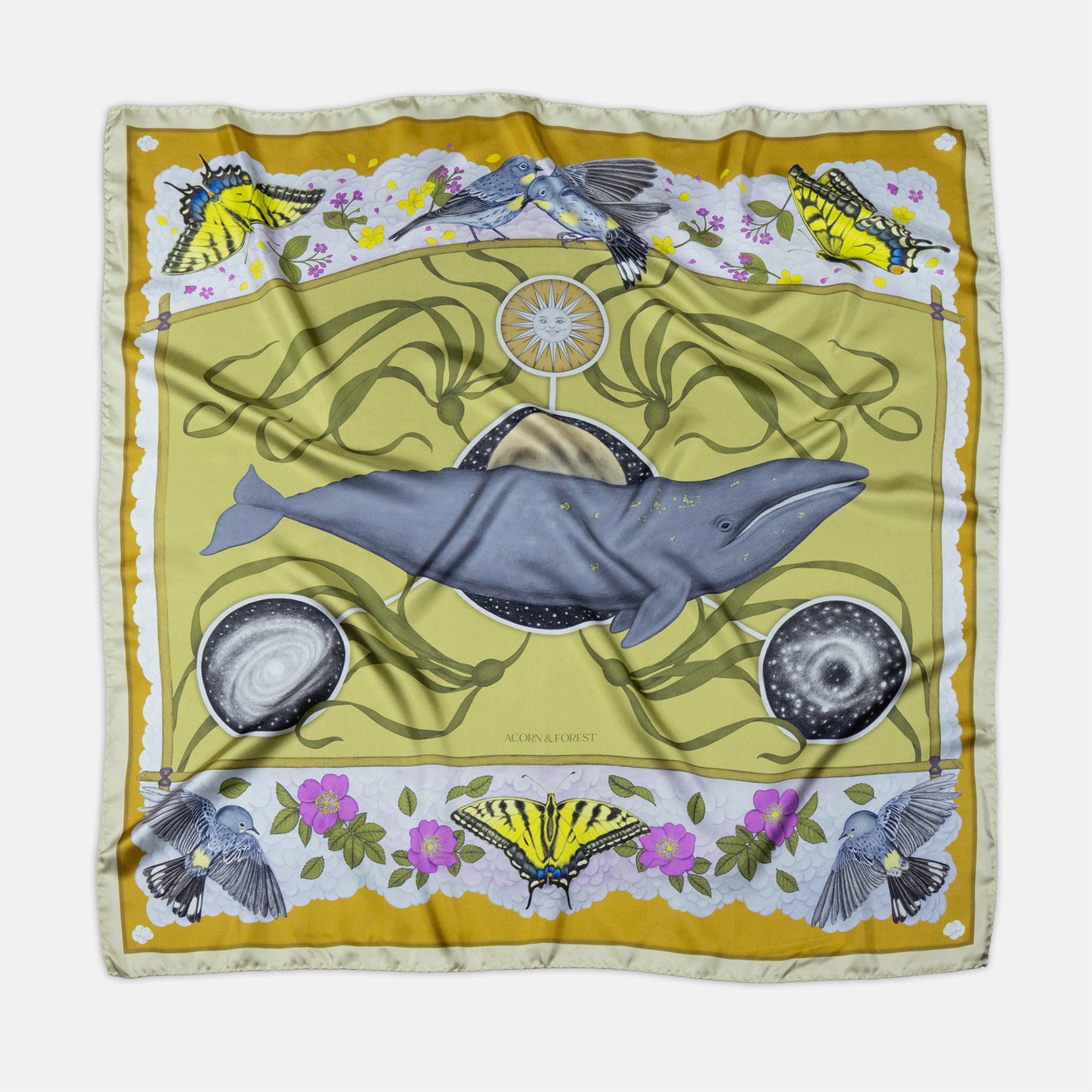 The Grey Whale Ochre SIlk Twill Scarf 90cm