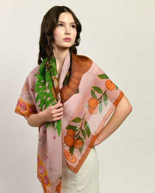 Red Pandas Citrus Blush Luxury Cotton Silk Scarf