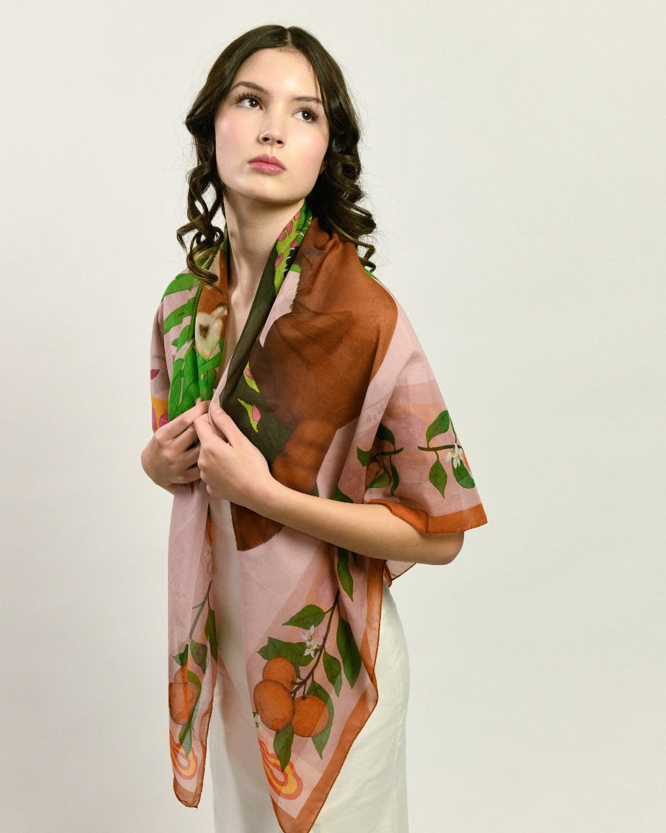 Red Pandas Citrus Blush Luxury Art Scarf