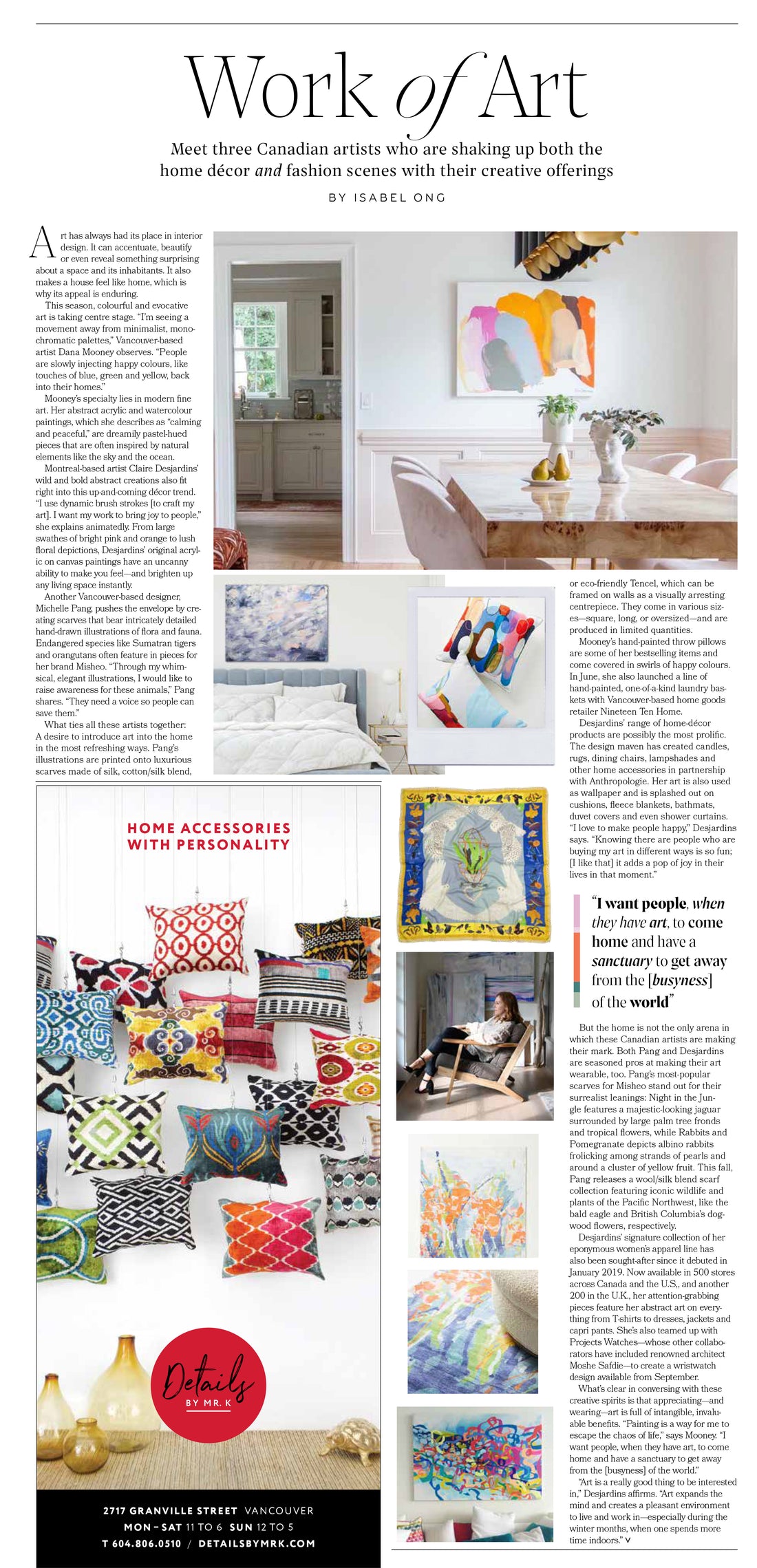 VITA Magazine - Meet three Canadian artists who are shaking up both the home décor and fashion scenes - Feature