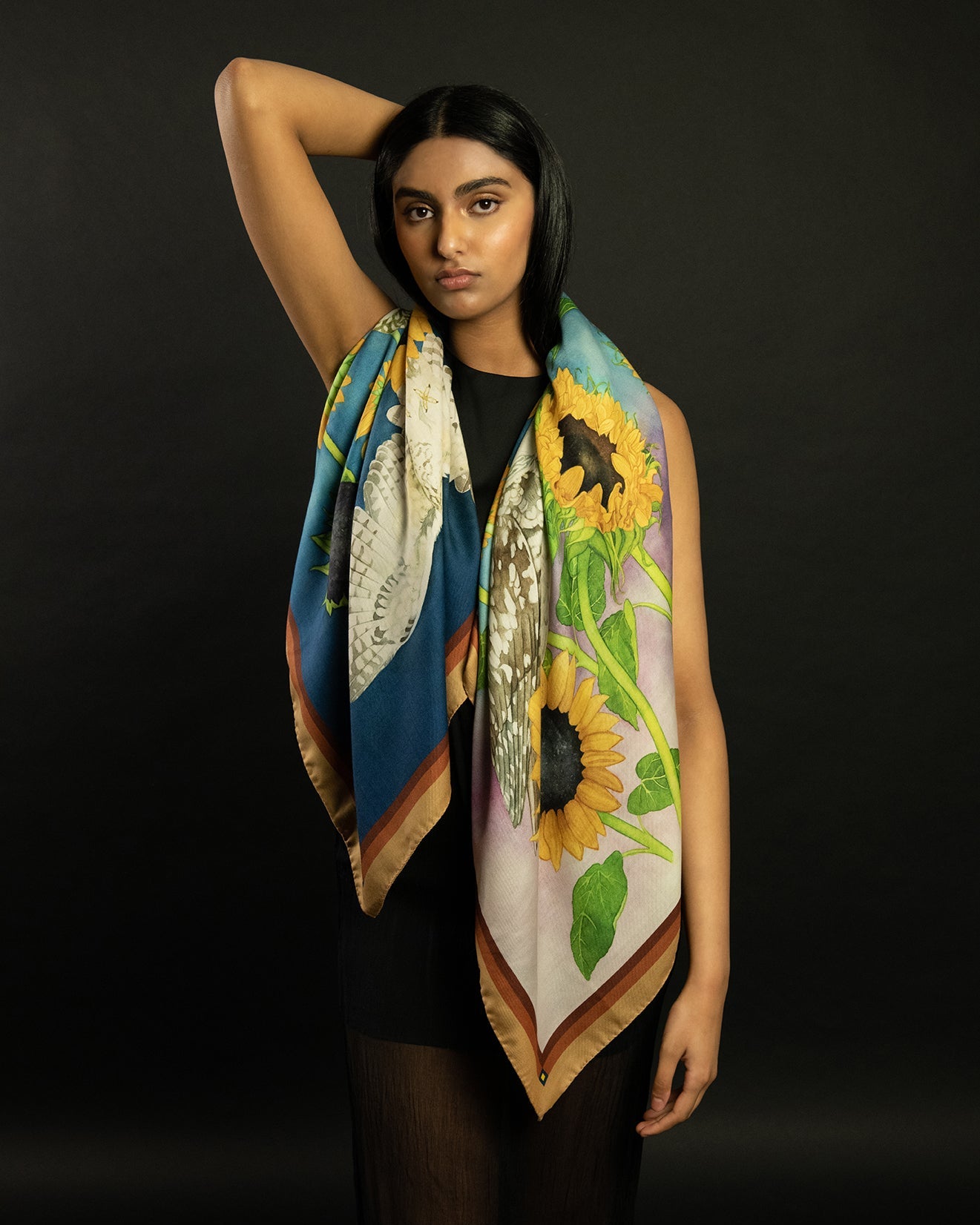 Burrowing Owls and Sunflowers Wool/Silk Blend Scarf