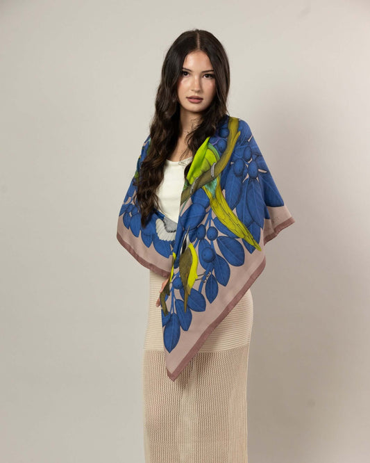 The Great Green Macaws (Dusty Pink) Wool/Silk Blend Scarf