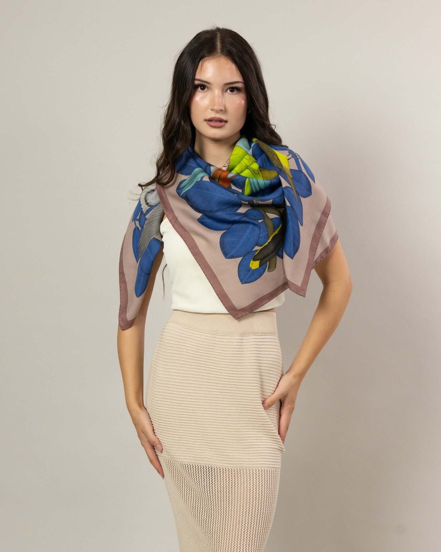 The Great Green Macaws (Dusty Pink) Wool/Silk Blend Scarf