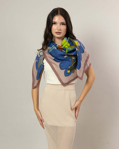 The Great Green Macaws (Dusty Pink) Wool/Silk Blend Scarf