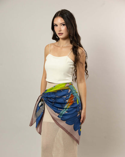 The Great Green Macaws (Dusty Pink) Wool/Silk Blend Scarf