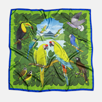 The Great Green Macaws (Forest Moss) Silk Scarf