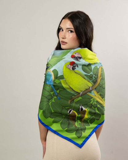 The Great Green Macaws (Forest Moss) Silk Scarf