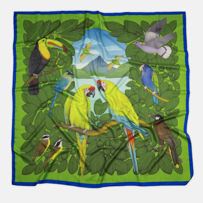 The Great Green Macaws (Forest Moss) Wool/Silk Blend Scarf