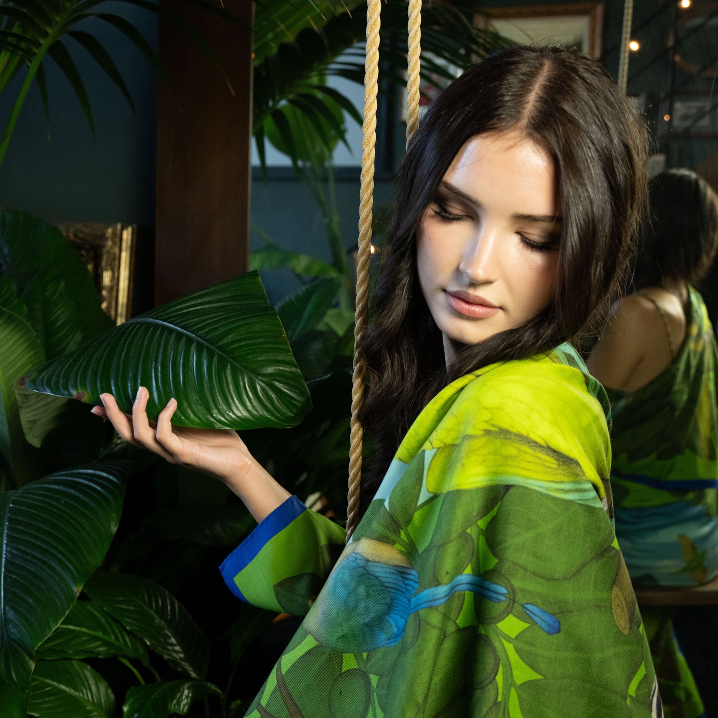 The Great Green Macaws (Forest Moss) Wool/Silk Blend Scarf