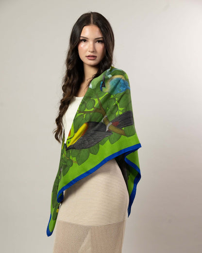 The Great Green Macaws (Forest Moss) Wool/Silk Blend Scarf