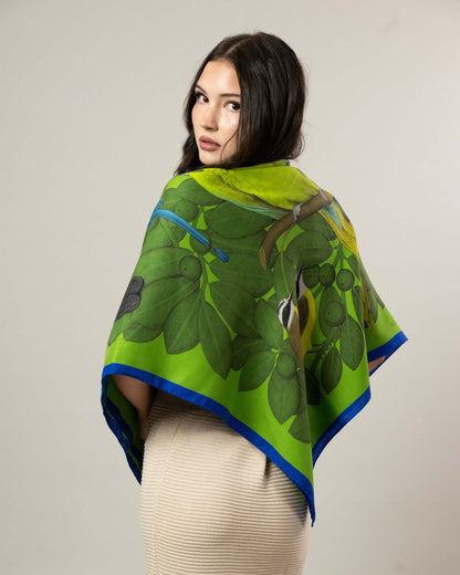 The Great Green Macaws (Forest Moss) Wool/Silk Blend Scarf