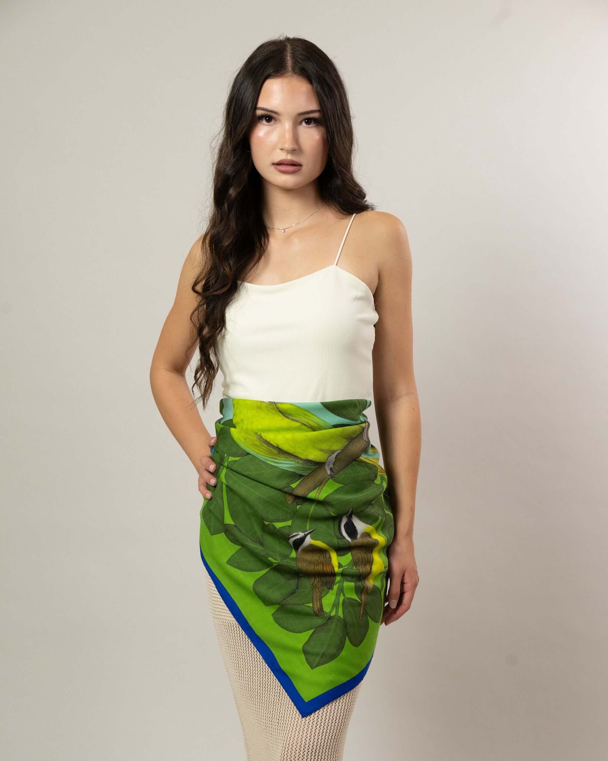 The Great Green Macaws (Forest Moss) Wool/Silk Blend Scarf