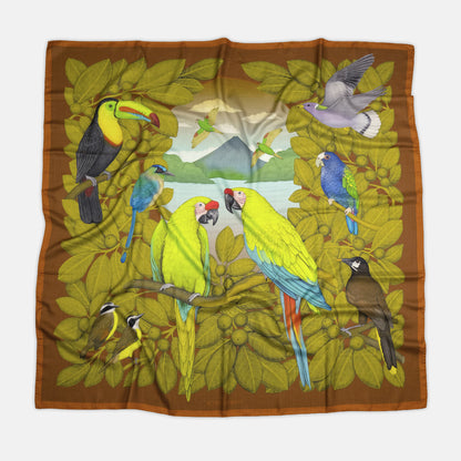 The Great Green Macaws (Olive Terracotta) Wool/Silk Blend Scarf