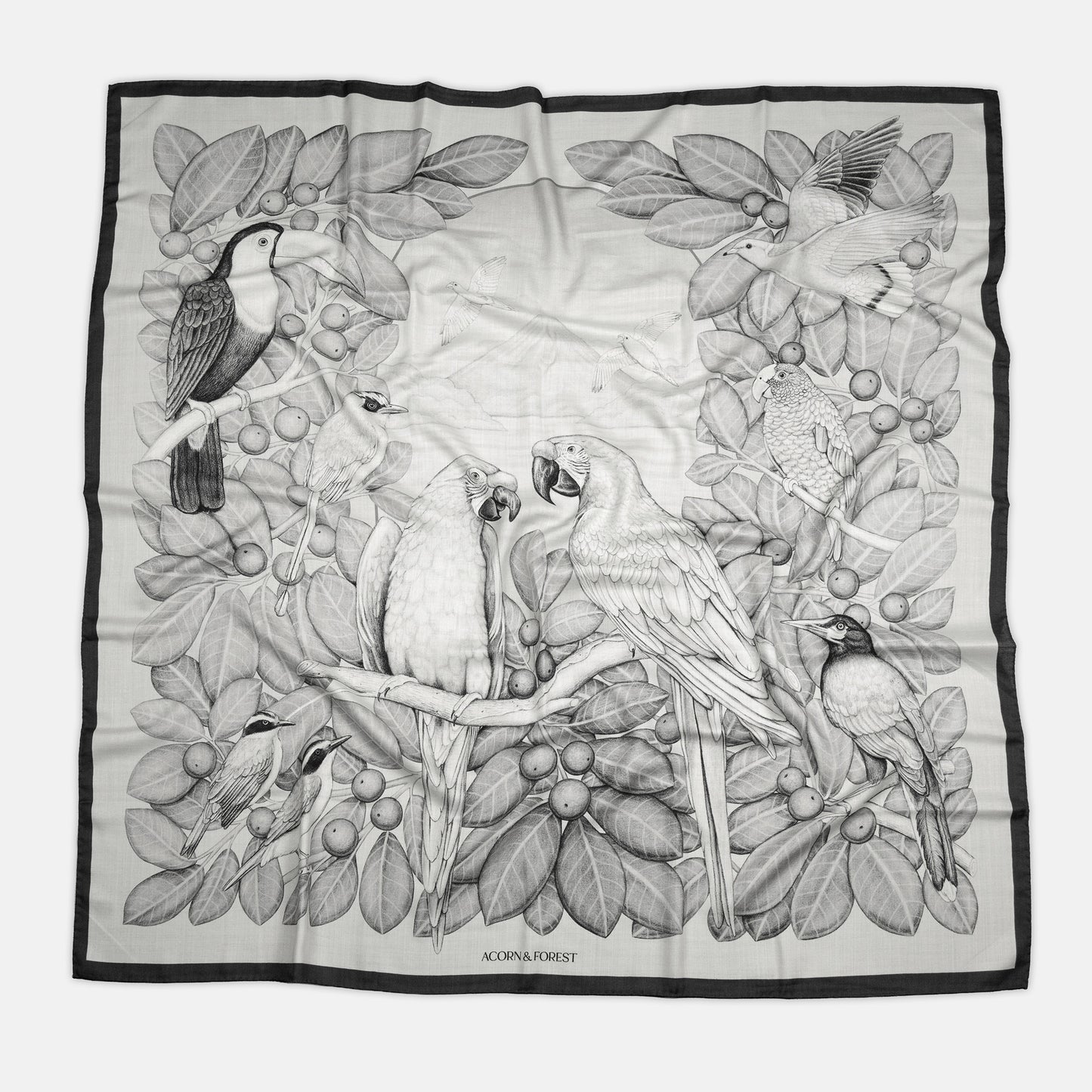 The Great Green Macaws (Stone Grey) Wool/Silk Blend Scarf