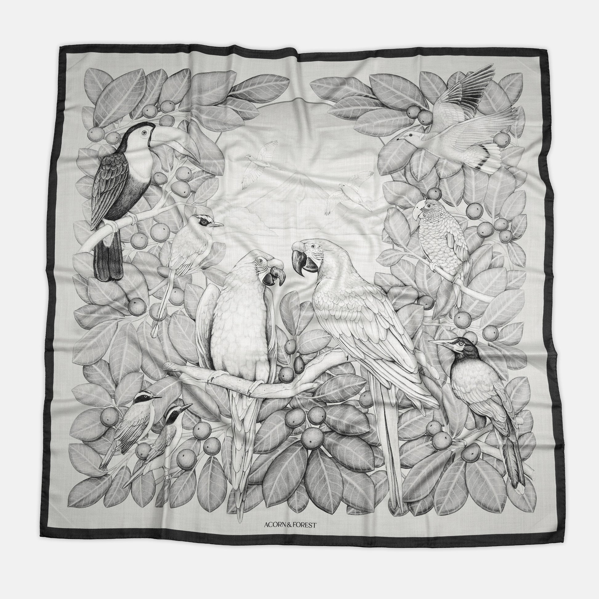 The Great Green Macaws (Stone Grey) Wool/Silk Blend Scarf