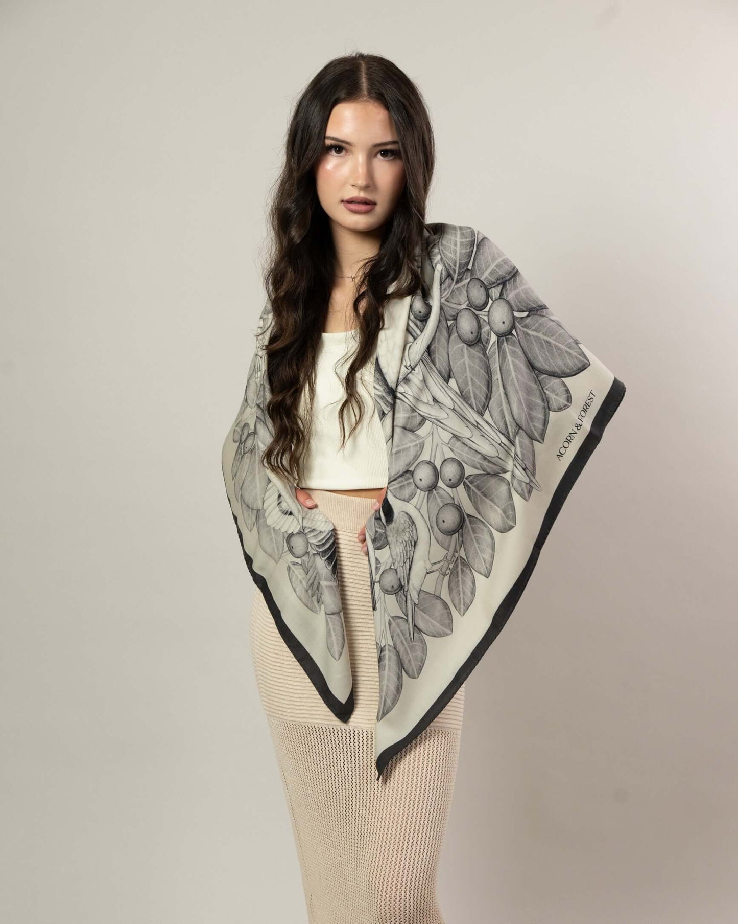 The Great Green Macaws (Stone Grey) Wool/Silk Blend Scarf