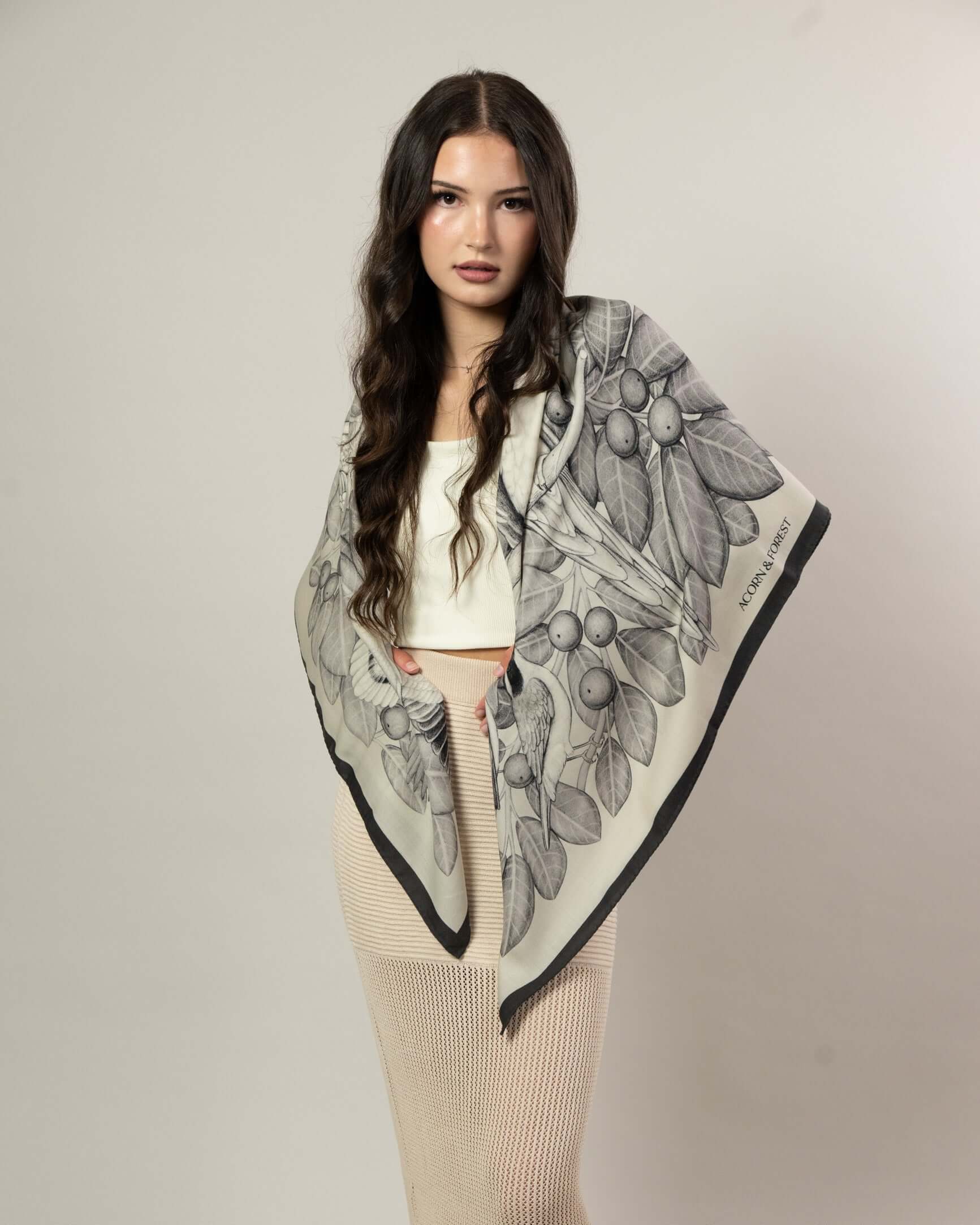 The Great Green Macaws (Stone Grey) Wool/Silk Blend Scarf