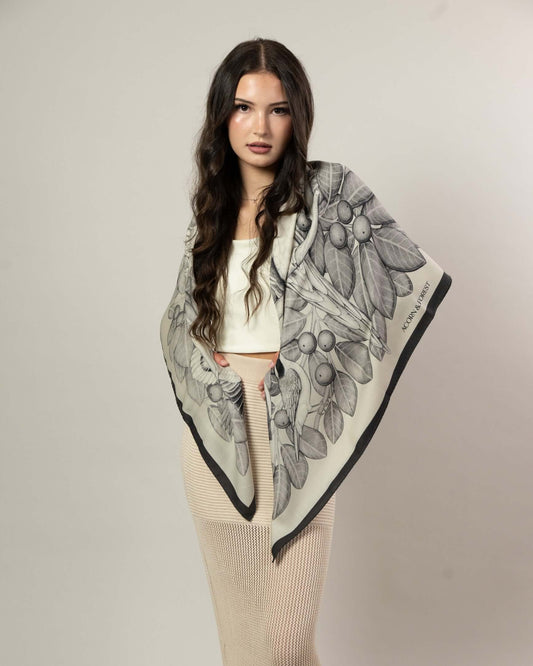 The Great Green Macaws (Stone Grey) Wool/Silk Blend Scarf