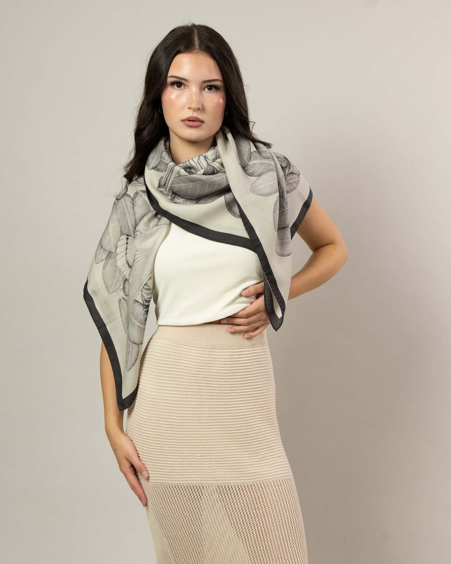 The Great Green Macaws (Stone Grey) Wool/Silk Blend Scarf