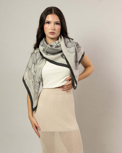 The Great Green Macaws (Stone Grey) Wool/Silk Blend Scarf