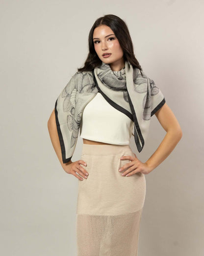 The Great Green Macaws (Stone Grey) Wool/Silk Blend Scarf