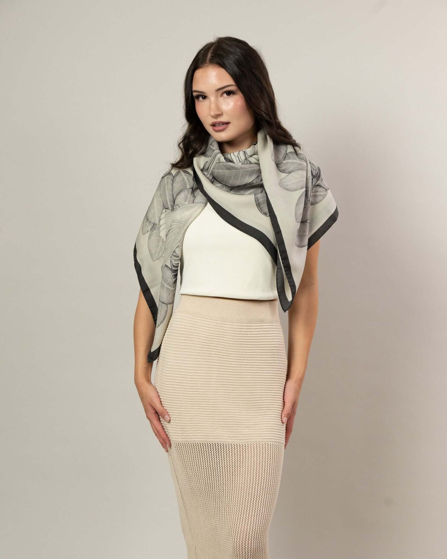 The Great Green Macaws (Stone Grey) Wool/Silk Blend Scarf