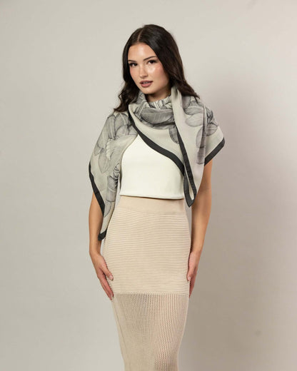 The Great Green Macaws (Stone Grey) Wool/Silk Blend Scarf