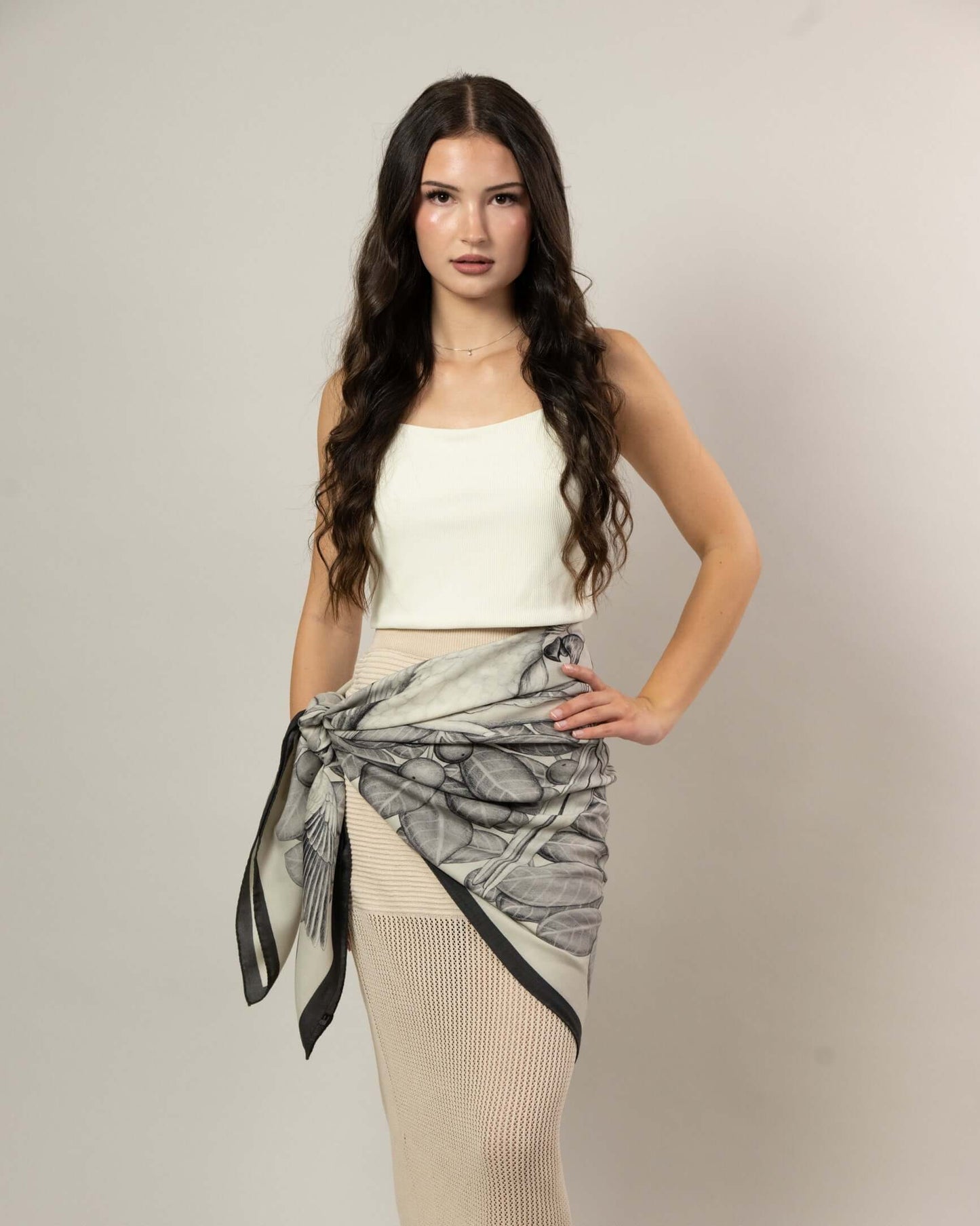 The Great Green Macaws (Stone Grey) Wool/Silk Blend Scarf