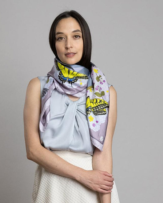 The Grey Whale Lavender Silk Twill Scarf 90cm