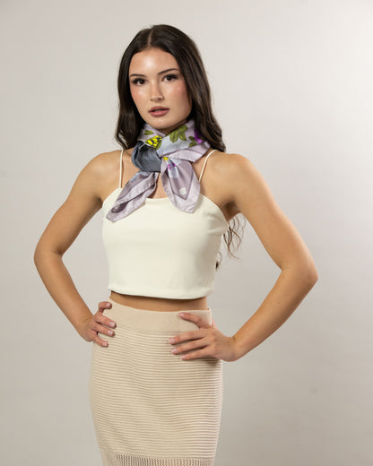 The Grey Whale Lavender Silk Twill Scarf 90cm