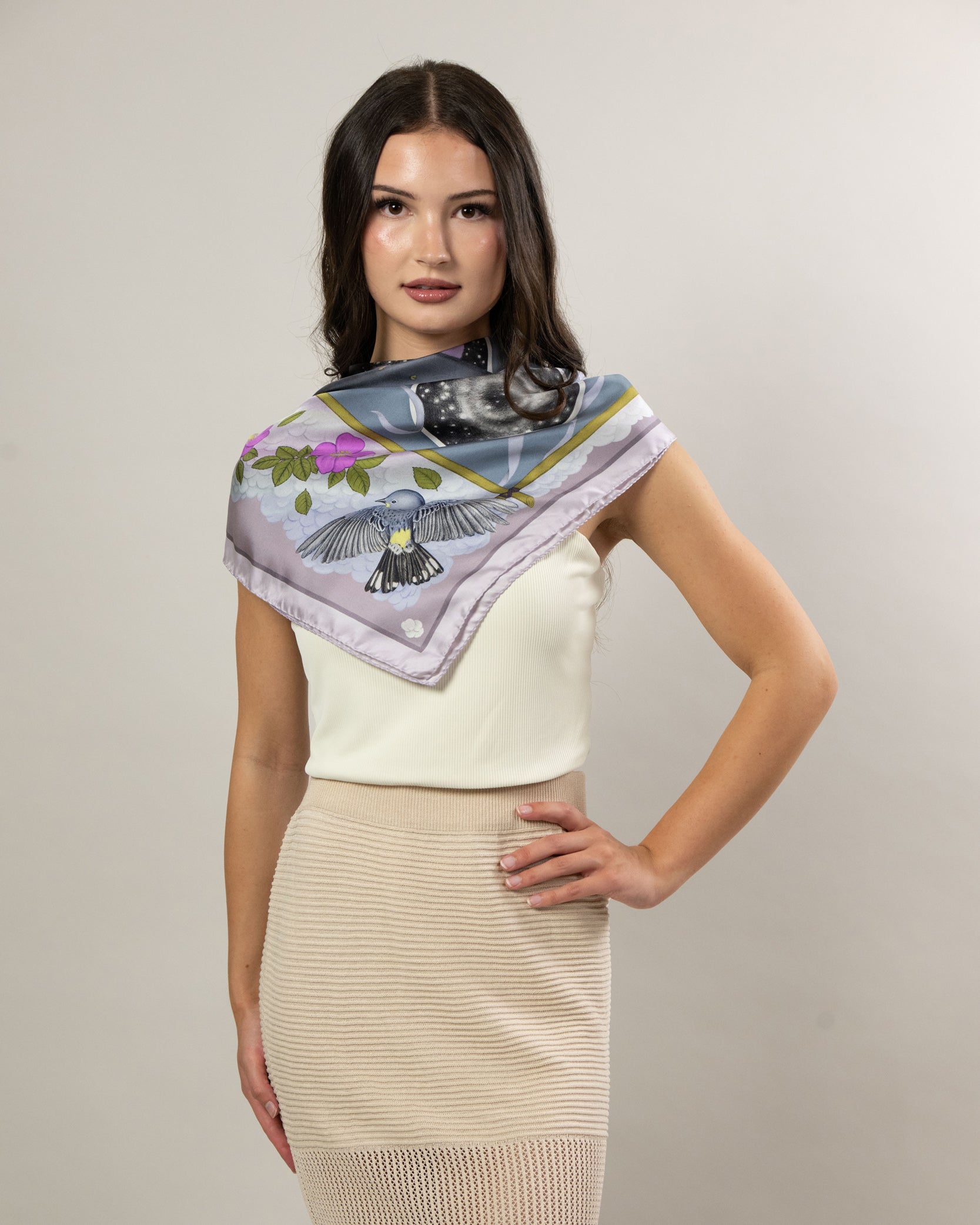 The Grey Whale Lavender Silk Twill Scarf 90cm