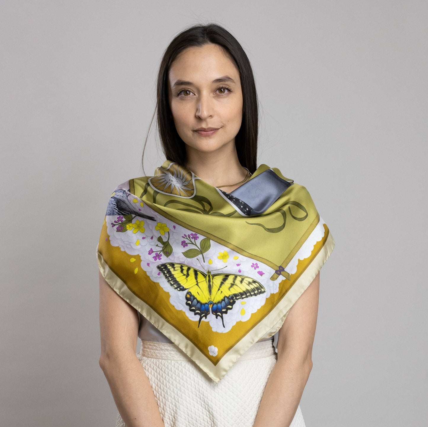 The Grey Whale Ochre Silk Twill Scarf 90cm
