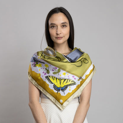 The Grey Whale Ochre Silk Twill Scarf 90cm
