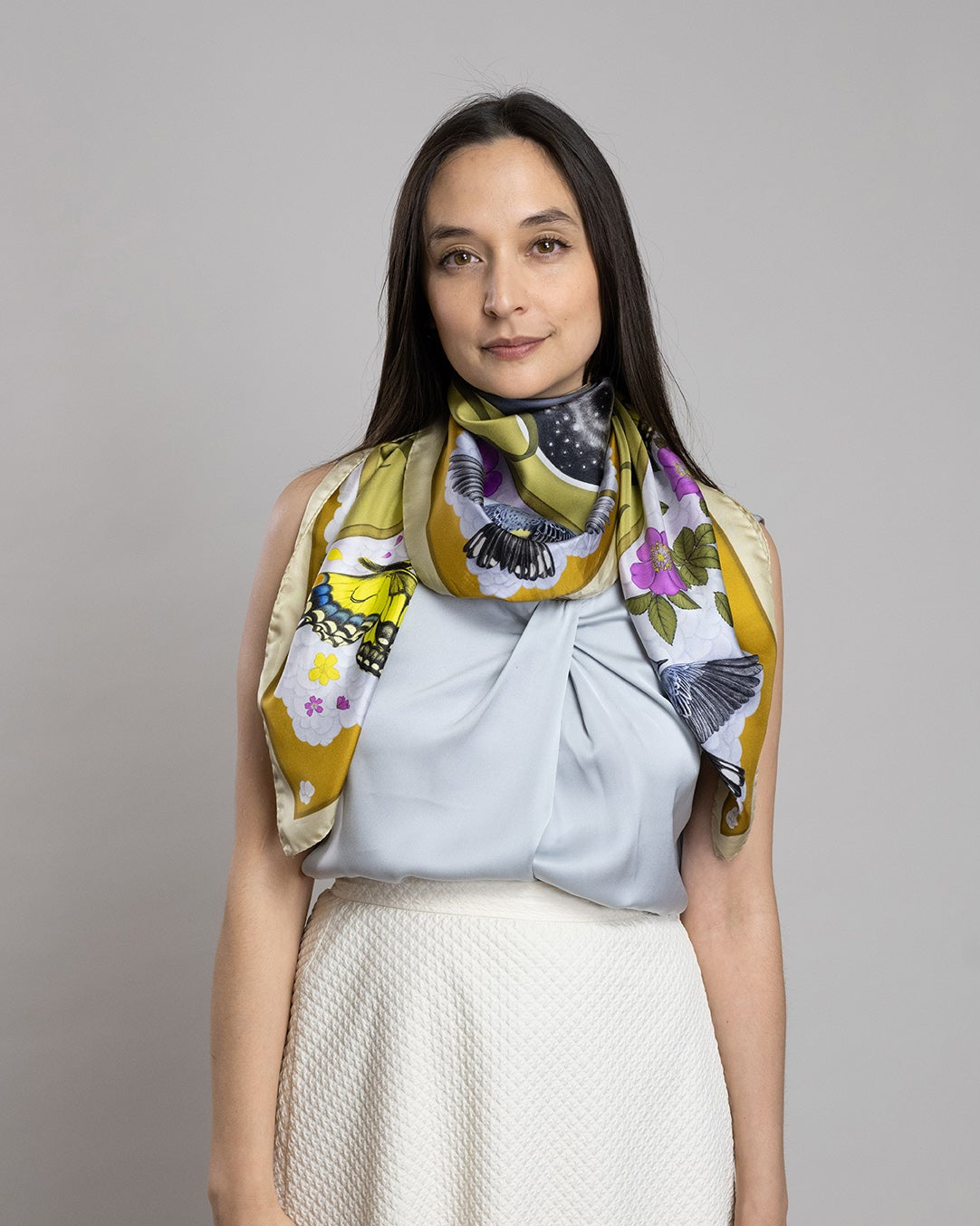 The Grey Whale Ochre Silk Twill Scarf 90cm