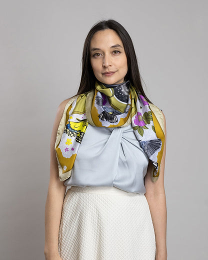 The Grey Whale Ochre Silk Twill Scarf 90cm