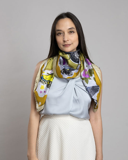 The Grey Whale Ochre Silk Twill Scarf 90cm
