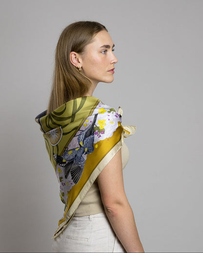 The Grey Whale Ochre Silk Twill Scarf 90cm