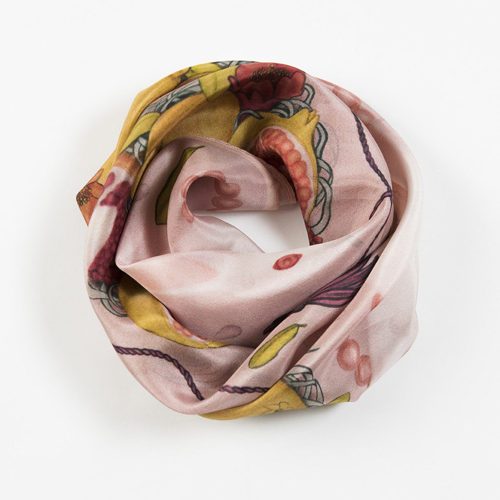 Rabbits and Pomegranate Silk Scarf 