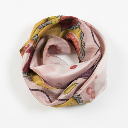 Rabbits and Pomegranate Silk Scarf 