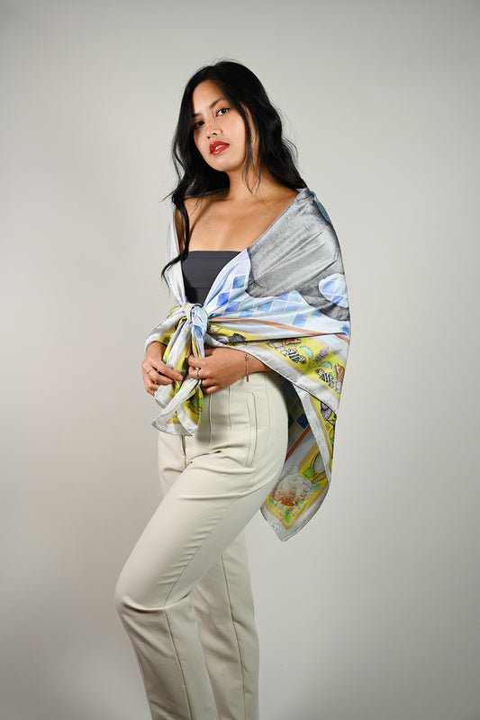 Cats and Shells Silk Scarf 120cm