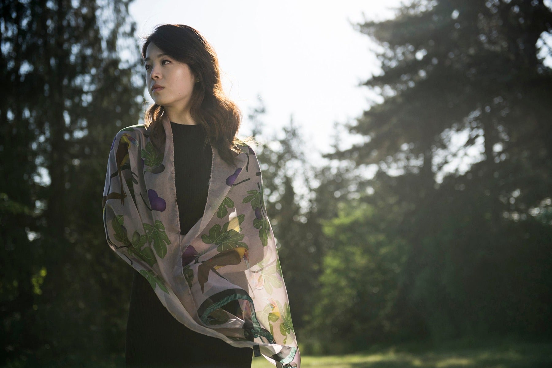Toucanets and FIgs Silk Chiffon Scarf