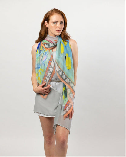 Island Life: Beneath the Water Silk Square Scarf Teal & Coral