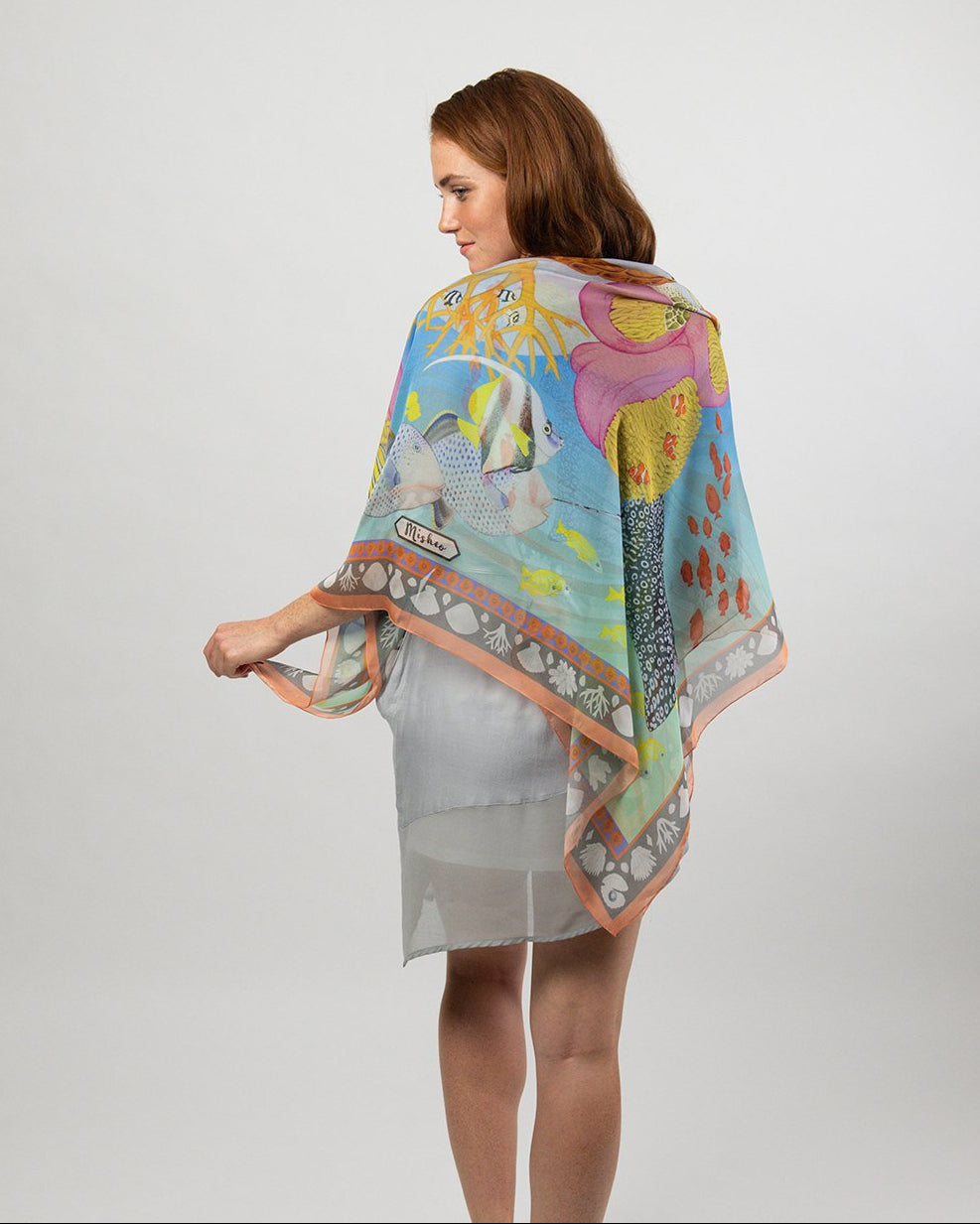 Island Life: Beneath the Water Silk Square Scarf Teal & Coral