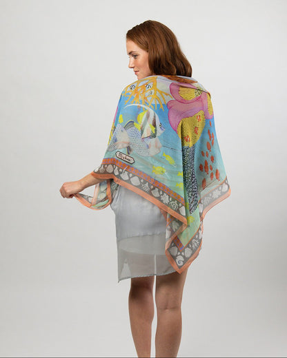 Island Life: Beneath the Water Silk Square Scarf Teal & Coral