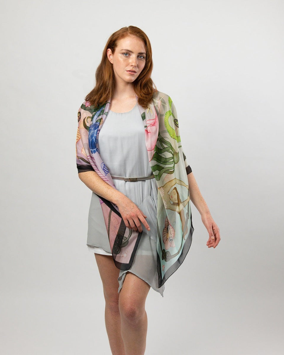 Island Life: Mermaids in the Sea Silk Chiffon Scarf Shawl