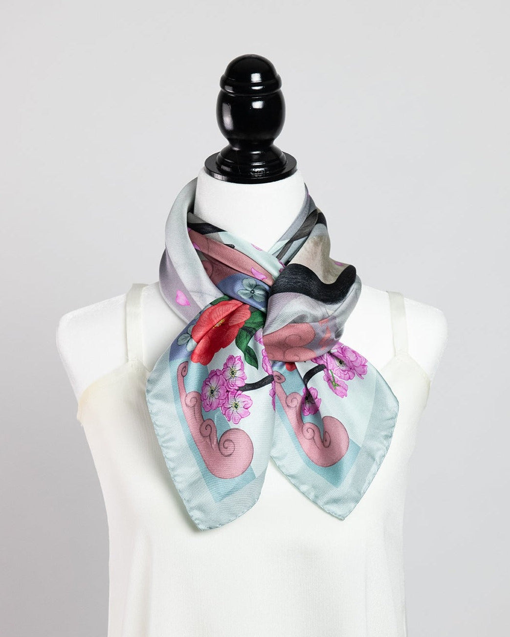 Red Crowned Cranes Cherry Sky Luxury Art Scarf