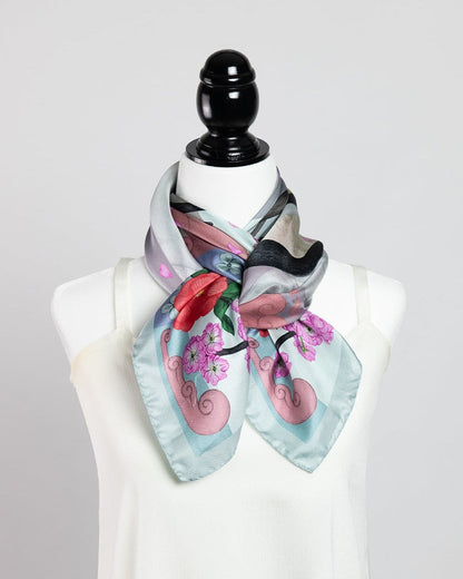 Red Crowned Cranes Cherry Sky Luxury Art Scarf